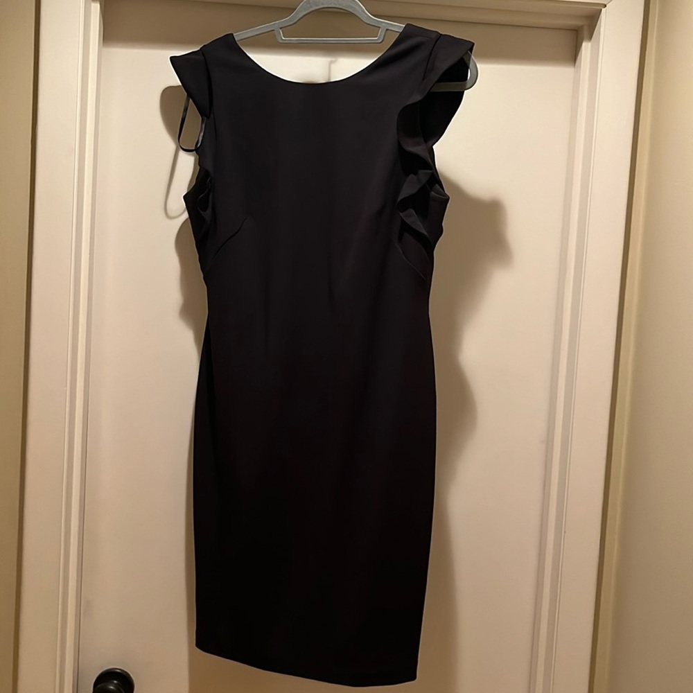 Calvin Klein shift dress ruffle sleeve black 12